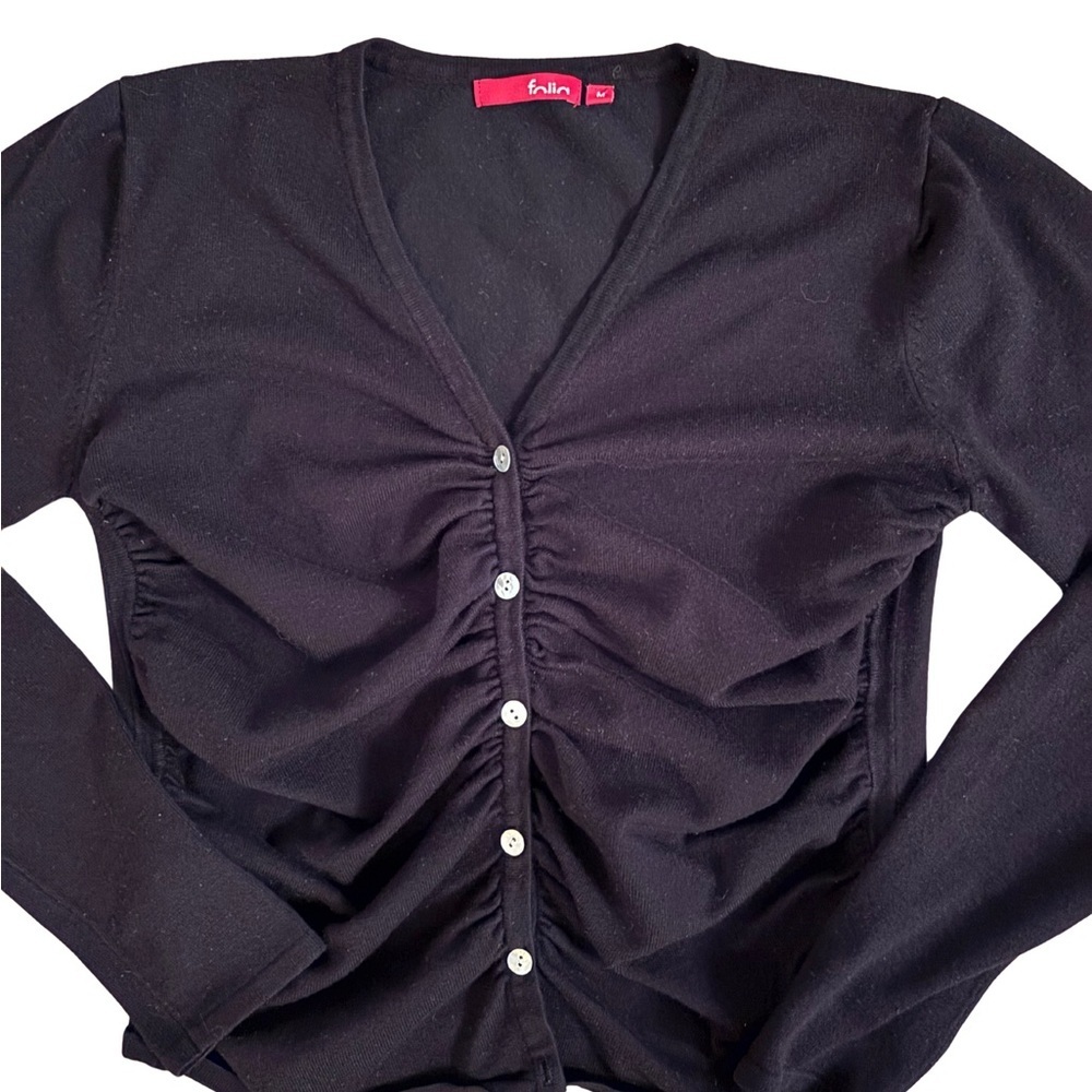Y2K Folia Black Long Sleeve Ruched Cardi - Picture 2 of 4